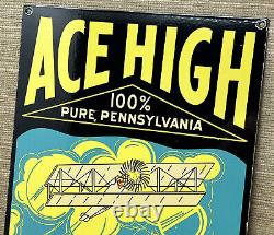 Vintage Ace Haute Essence Porcelaine Signe Station Essence Pompe Motor Oil Service