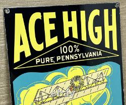 Vintage Ace Haute Essence Porcelaine Signe Station Essence Pompe Motor Oil Service