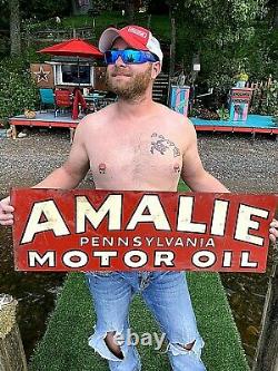 Vintage Amalie Motor Oil Metal Sign Gas Essence Service Station 36x12