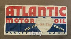 Vintage Atlantic Motor Oil Cloth Banner Toile Gaz Garage Service Station Sign 1