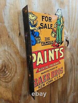 Vintage Baer Bros Peinture Porcelaine Signe Flange Farm Barn Oil Gas Station Service