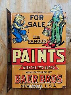 Vintage Baer Bros Peinture Porcelaine Signe Flange Farm Barn Oil Gas Station Service