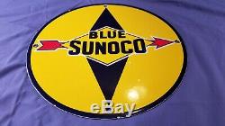 Vintage Bleu Sunoco Essence Service En Porcelaine Station Pompe Plaque Annonce Se Connecter