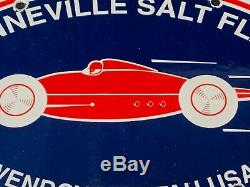 Vintage Bonneville Salt Flats Porcelaine Signe Gaz Pompe À Huile Plaque Station Service