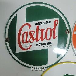 Vintage Bp Firestone Castrol Metal Porcelaine Sign Station De Service D'essence
