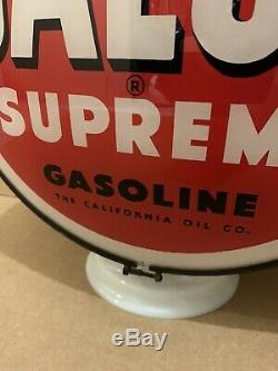 Vintage Calso Pompe Suprême Gaz Service En Verre Globe Lumière Garage Station Gill