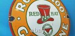 Vintage Chapeau Rouge Essence Station De Service De Gaz De Porcelaine Plaque De Pompe Rack D'huile