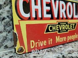 Vintage Chevrolet Porcelaine Signe D'occasion Concessionnaire De Voiture Camion Station D'essence Service