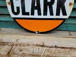 Vintage Clark Essence Porcelaine Connexion Gaz Metal Service Station De Pompage Plate Annonce