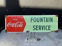 Vintage Coca Cola Porcelaine Signe Fontaine Service Publicité Station D'essence Pétrolière