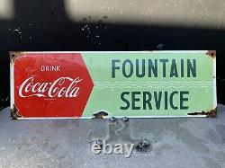 Vintage Coca Cola Porcelaine Signe Fontaine Service Publicité Station D'essence Pétrolière