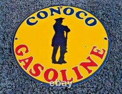 Vintage Conoco Essence Porcelaine Gaz Station D’essence Pompe Plaque D’annonce Signe