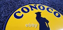 Vintage Conoco Essence Porcelaine Gaz Station D’essence Pompe Plaque D’annonce Signe