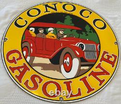 Vintage Conoco Essence Porcelaine Signe Station D'essence Plaque De Pompe Service D'huile De Moteur