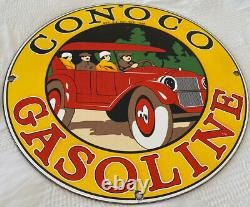 Vintage Conoco Essence Porcelaine Signe Station D'essence Plaque De Pompe Service D'huile De Moteur
