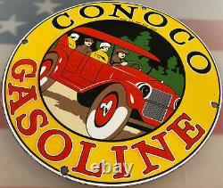 Vintage Conoco Essence Porcelaine Signe Station D’essence Pump Plate Motor Oil Service