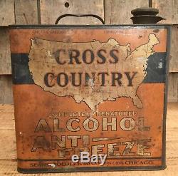 Vintage Cross Country Refrodissement 1 Gal Tin Can Auto Gas & Oil Service Station