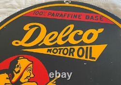 Vintage Delco Motor Oil Porcelaine Enseigne Station De Service Gaz Independent Mcmillan