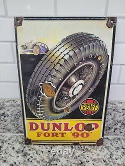 Vintage Dunlop Fort 90 Porcelaine Sign Service De Vente De Pneus Garage Station D'essence