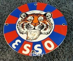 Vintage Esso Essence Porcelain Tiger Auto Service Station Pump Plate Sign