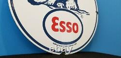Vintage Esso Essence Porcelaine Gaz Chien De Service Station De Pompage Connexion Plaque