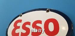Vintage Esso Essence Porcelaine Gaz Station D’administration Pompe Plaque D’annonce Métal Signe