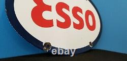 Vintage Esso Essence Porcelaine Gaz Station D’administration Pompe Plaque D’annonce Métal Signe