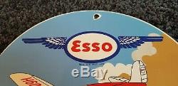 Vintage Esso Essence Porcelaine Old Gas Oil Service Station Avion Pompe Connexion