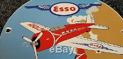 Vintage Esso Essence Porcelaine Old Gas Oil Service Station Avion Pompe Connexion