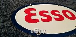 Vintage Esso Essence Porcelaine Service Station De Pompe À Gaz Plaque Annonce Pancarte De Métal