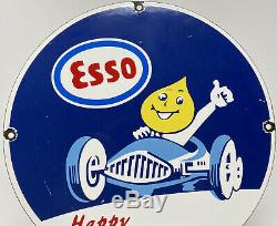 Vintage Esso Essence Porcelaine Signe Gaz Pompe À Huile Plaque D'huile Service Station