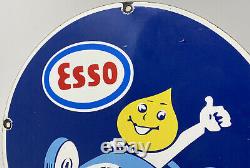 Vintage Esso Essence Porcelaine Signe Gaz Pompe À Huile Plaque D'huile Service Station
