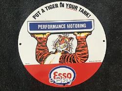 Vintage Esso Essence Porcelaine Signe Plaque Gaz Huile Service Station De Pompage Rare