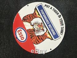 Vintage Esso Essence Porcelaine Signe Plaque Gaz Huile Service Station De Pompage Rare