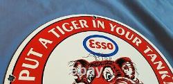 Vintage Esso Essence Porcelaine Station Service Huile Moteur De La Pompe Plaque Signe