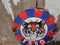 Vintage Esso Porcelaine Sign Gas Station Oil Service Tigre Dans Votre Réservoir 6 Pompe