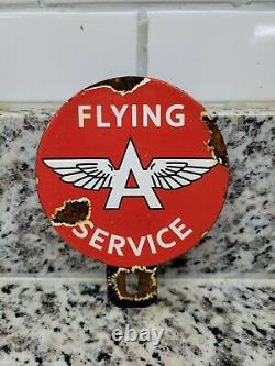 Vintage Flying A Porcelaine Enseigne Topper 5 Station De Remplissage De Gaz Service D'huile