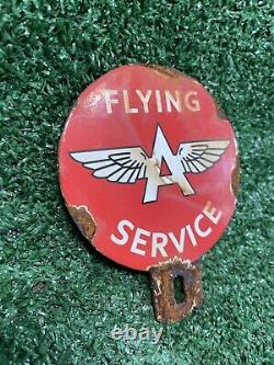Vintage Flying A Porcelaine Plaque D'immatriculation Topper Gas Station Oil Service