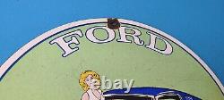 Vintage Ford Motor Co Porcelaine Gaz Automobile Station De Service Pompe Mustang Signe