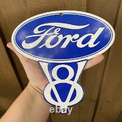 Vintage Ford V8 Porcelain Metal Sign USA Gas Oil Service Station Auto Mechanic
