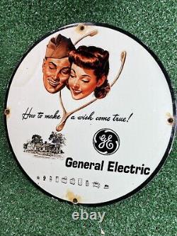 Vintage General Electric Porcelaine Sign Ge Station Essence Oil Service
