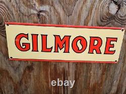 Vintage Gilmore Porcelaine Sign Station À Essence Plaque De Pompe Service De Vente D'huile De Moteur
