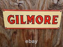 Vintage Gilmore Porcelaine Sign Station À Essence Plaque De Pompe Service De Vente D'huile De Moteur