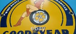 Vintage Goodyear Moto Porcelaine Gas Wide Tires Service Station Signal De Pompe