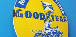 Vintage Goodyear Moto Porcelaine Gaz Pneus De Vélo Service Station Pump Sign