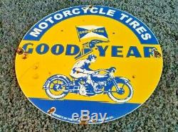 Vintage Goodyear Motorcycle Porcelain Gas Oil Pneus Station Service Pompe Connexion