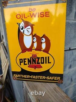 Vintage Grand Pennzoil Be Oil Wise Gas Oil Service Station Plaque De Porcelaine