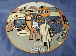 Vintage Gulf Essence Porcelaine Connexion Gaz Metal Service Station De Pompage Plate Annonce