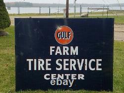 Vintage Gulf Farm Tire Service Center Oil Gas Station Publicité Porcelaine Signe