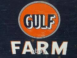 Vintage Gulf Farm Tire Service Center Oil Gas Station Publicité Porcelaine Signe